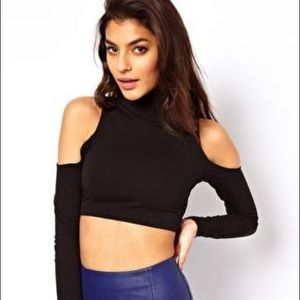 Black Long Sleeved Cold Shoulder Crop Top